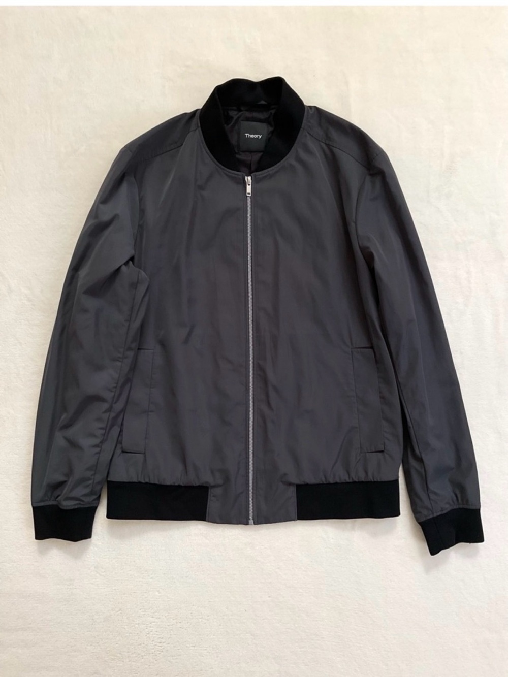 Theory Brant Bomber Jacket Men’s Large Charcoal Gray Zip Minimalist Tech